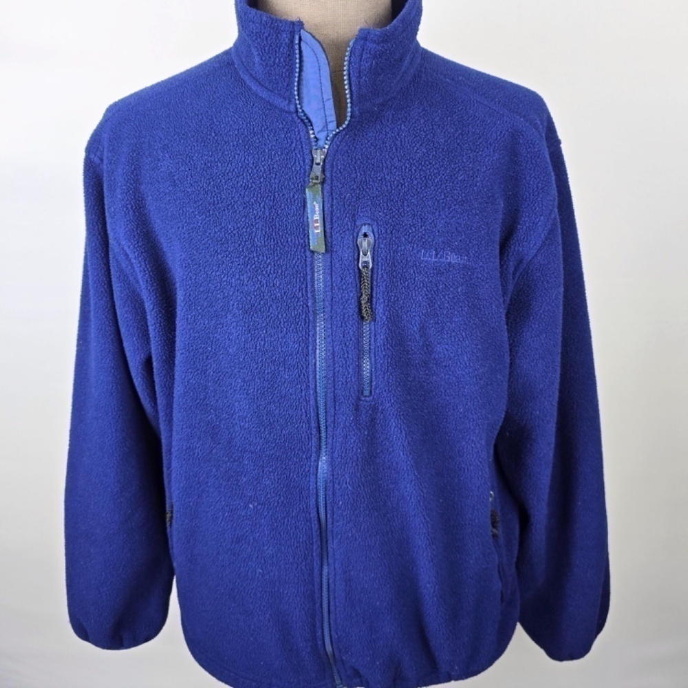 Vintage 90s LL Bean Blue Fleece Full Zip Jacket Mens L Large Size Made In USA